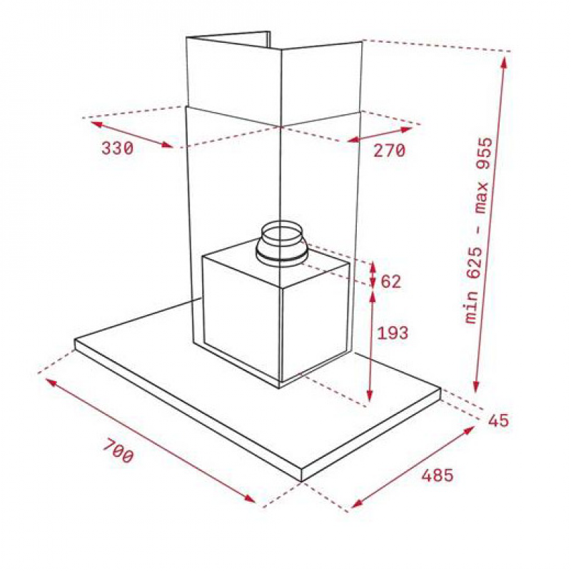 Kích thước lắp đặt máy hút mùi Teka DLH 786T 40487181