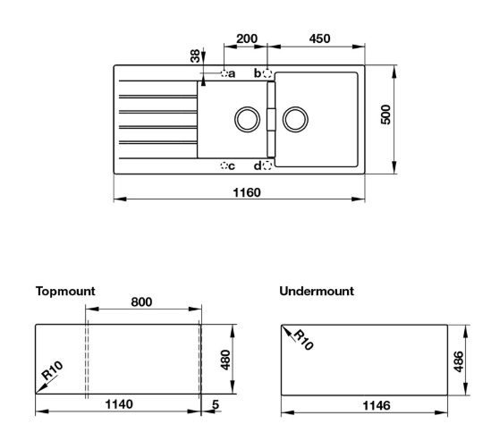 Chậu rửa chén HS-GDD11650 570.35.570 sơ đồ