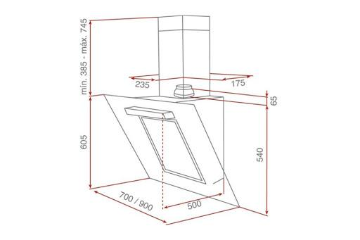 Kích thước lắp đặt máy hút mùi Teka DVE 90