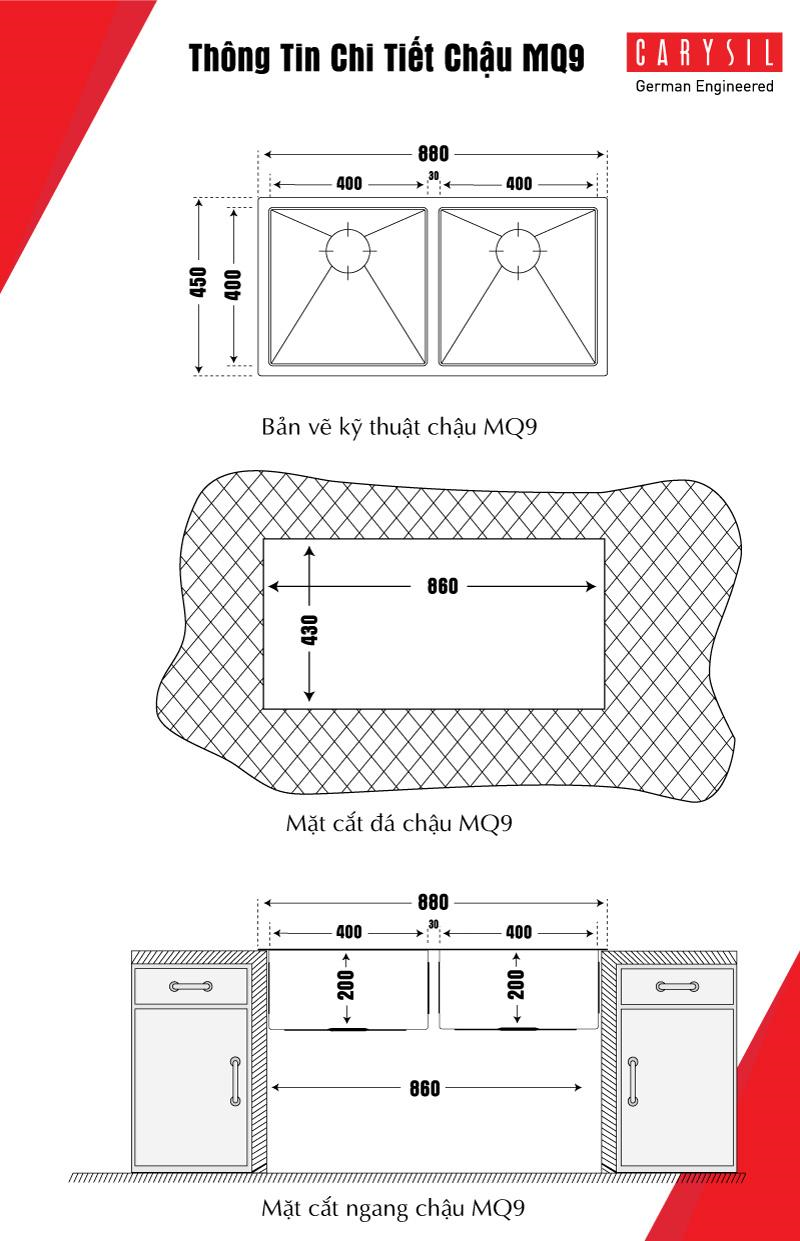Chậu rửa inox IC-MQ9 sơ đồ