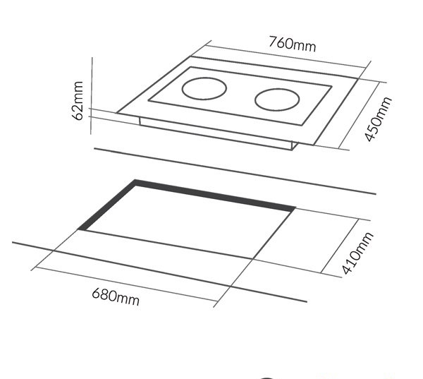  Kích thước bếp và kích thước khoét đá lắp đặt bếp điện từ Eurosun EU-T889G