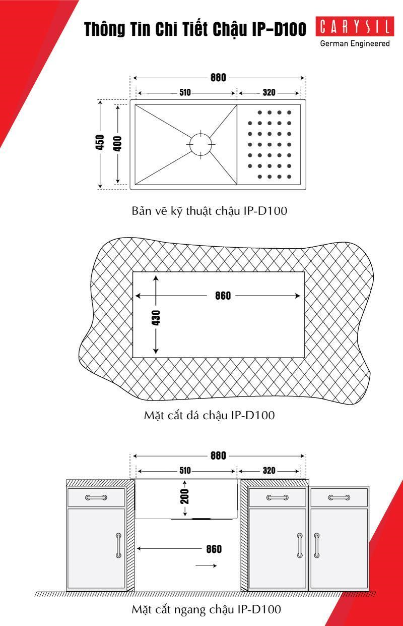 Chậu rửa inox IP-D100 sơ đồ