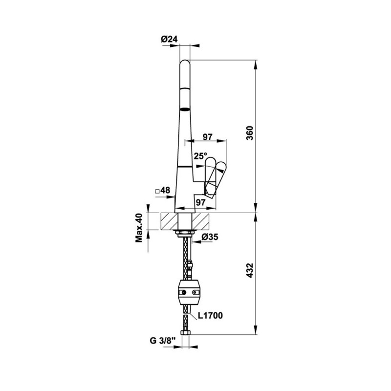 Thông số kích thước vòi rửa chén Hafele HYDROS HT-C295U 570.82.220