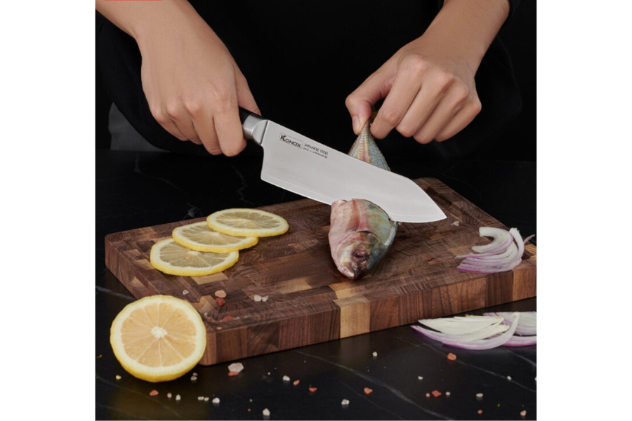 Dao bếp thép Nhật Konox Damascus Eiko Deba Series 7