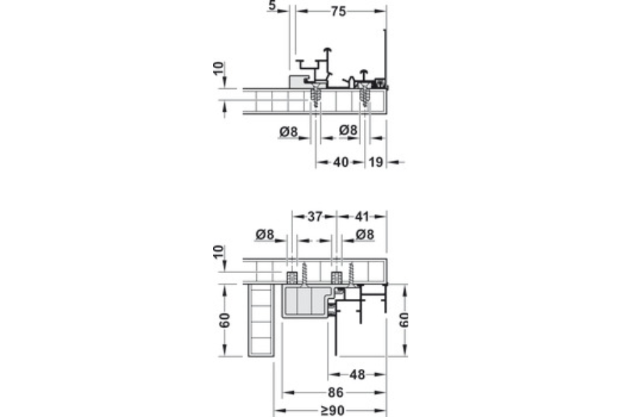 Bộ phụ kiện cửa lùa Hafele 407.41.025 Slido F-Line 44