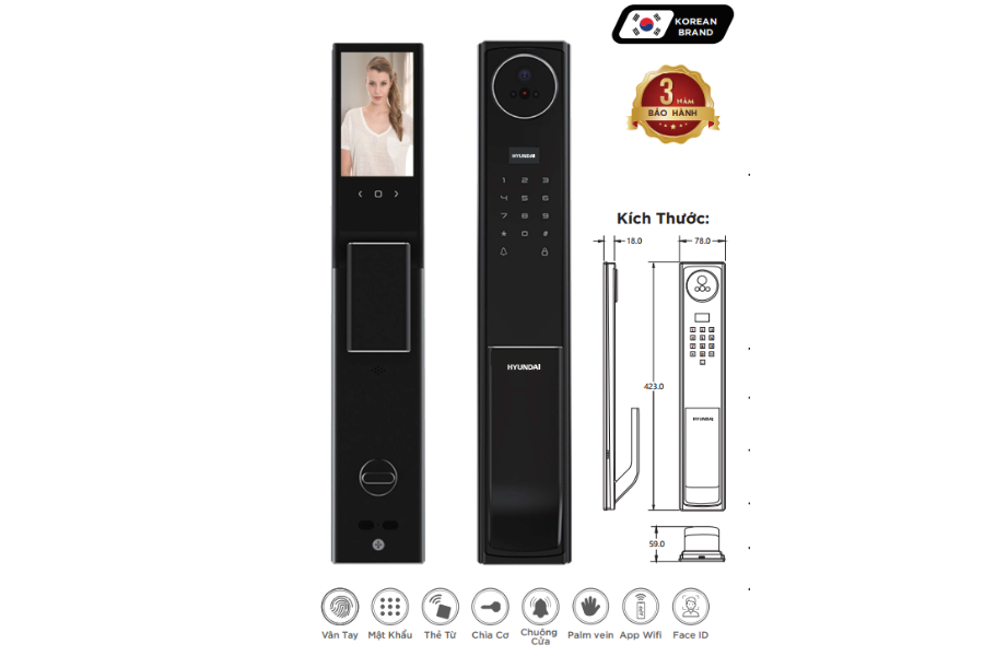 Khóa điện tử Hyundai HY-SLA911F Black