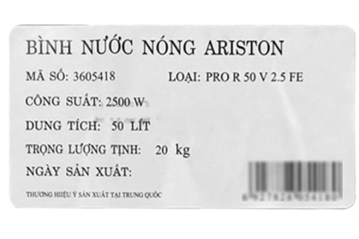 Máy nước nóng gián tiếp Ariston 50 lít PRO R 50 V 2.5 FE 3605418