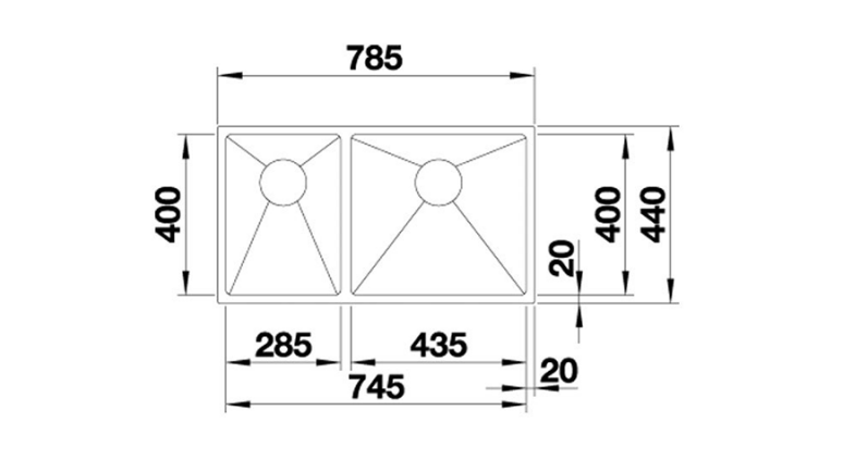 Chậu rửa chén Blanco - QUATRUS R15 285/435-IU 570.27.169 sơ đồ