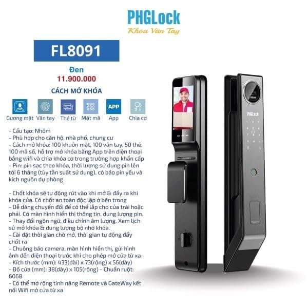 Khóa nhận diện khuôn mặt PHGLock FL 8091
