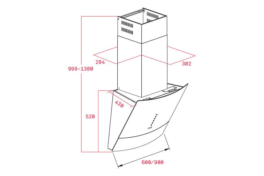 Kích thước lắp đặt máy hút mùi Teka DVU 590