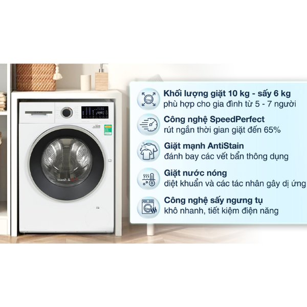 Máy giặt sấy quần áo Bosch WNA254U0SG 10kg/6kg - Serie 6