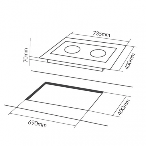 Kích thước bếp và kích thước khoét đá lắp đặt bếp điện từ Eurosun EU-TE226PLUS
