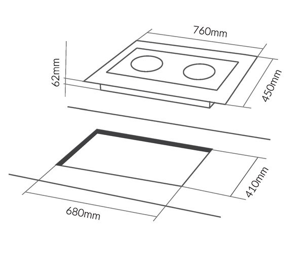  Kích thước bếp và kích thước khoét đá lắp đặt bếp điện từ Eurosun EU-TE886G