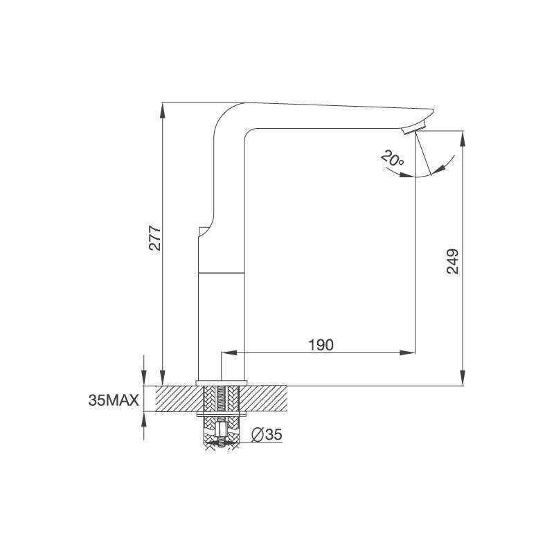 Thông số kích thước vòi Đồng Thau Mạ Chrome K289C