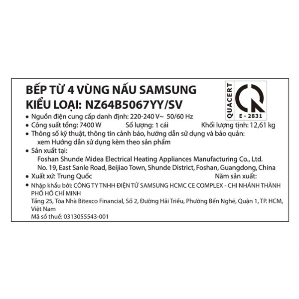 Bếp điện từ âm Samsung Bespoke NZ64B5067YY/SV