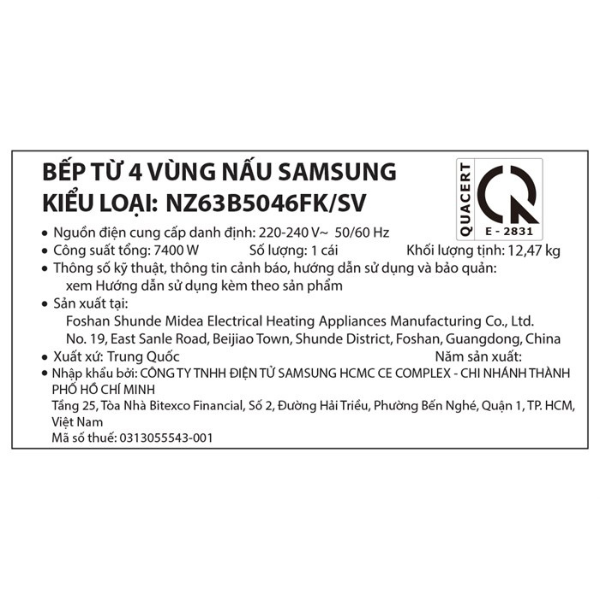 Bếp điện từ âm Samsung NZ63B5046FK/SV
