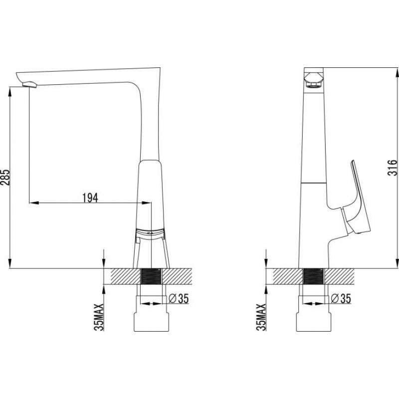 Thông số kích thước vòi Đồng Thau Mạ Chrome K292C