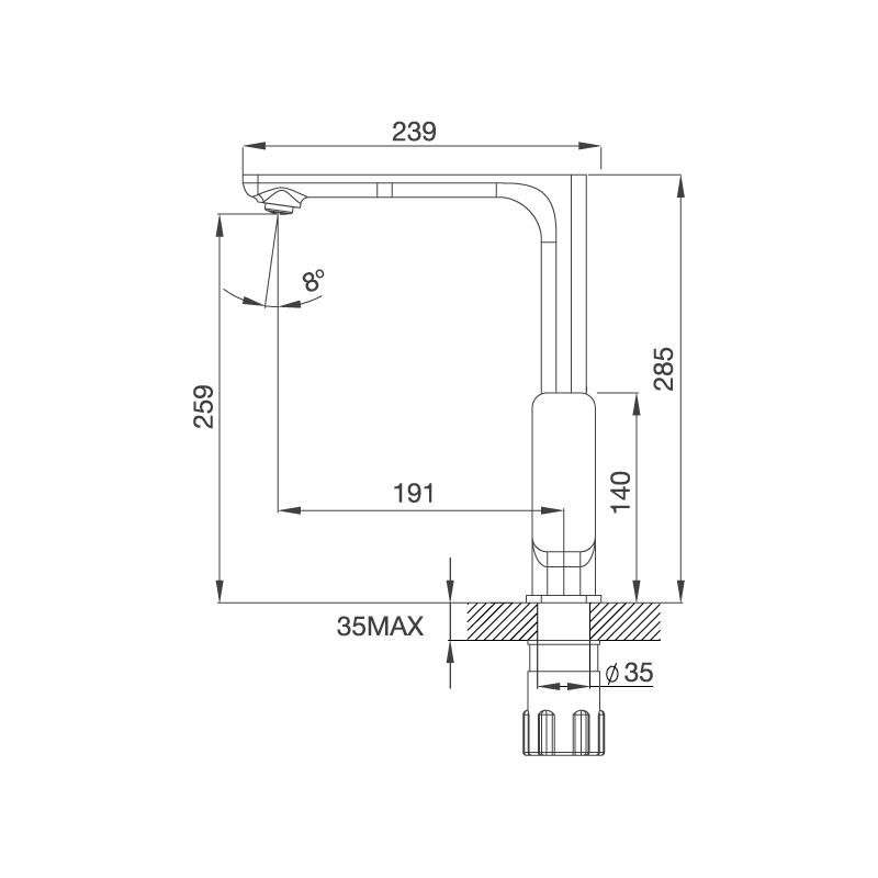 Thông số kích thước vòi Đồng Thau Mạ Chrome K298C