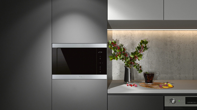 Lò vi sóng kết hợp nướng Smeg CLASSICA, FMI325X 536.34.161 lắp đặt âm tủ hiện đại