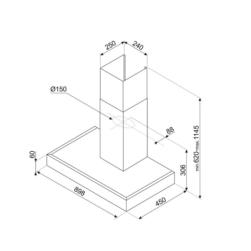Thông số của máy hút mùi gắn tường Smeg KAT900HXE 536.84.279