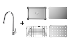 Combo vòi + chậu mini + thớt inox + rổ inox + thớt lỗ inox Maadela trị giá 6.220.000đ