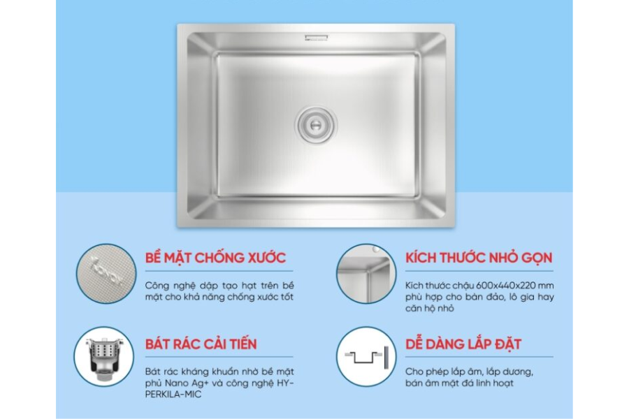 Chậu rửa bát 1 hố chống xước KN6044SU Dekor