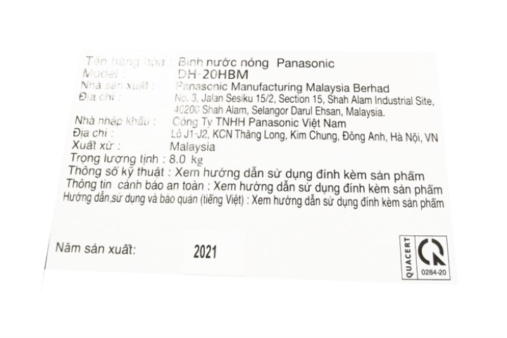 Máy nước nóng Panasonic DH-20HBMVW