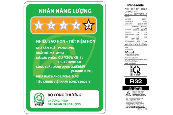 Máy lạnh Panasonic CU/CS-YZ9WKH-8 Inverter 9.040 BTU 1 HP  2 chiều