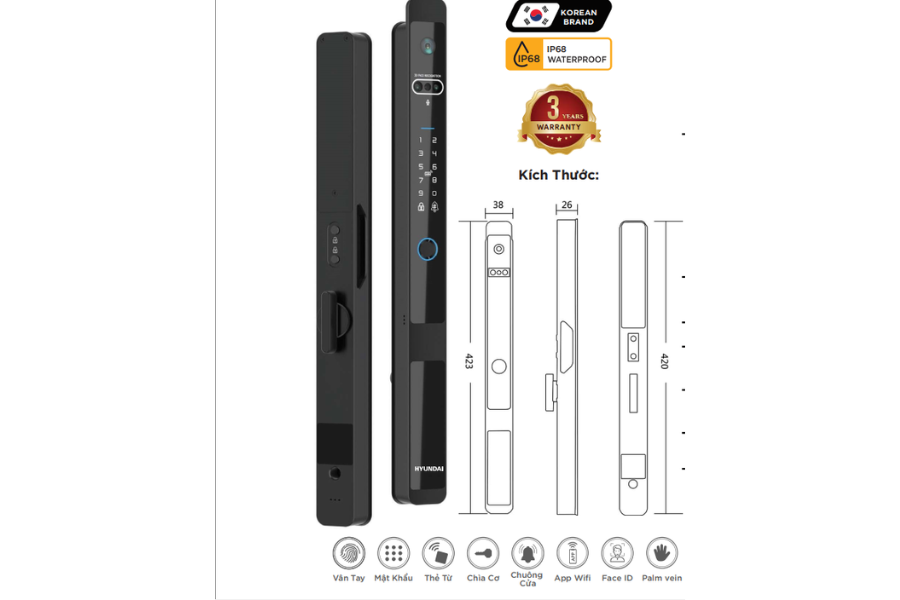 Khóa điện tử Hyundai HY-SLS005F Black