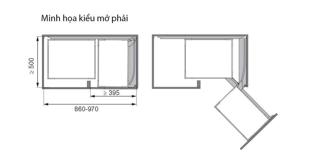 Bản vẽ kỹ thuật giá góc mở phải Hafele 546.17.005 tại Khánh Vy Home