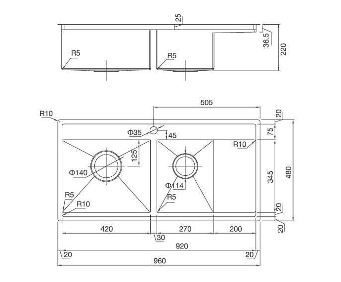 Chậu rửa chén Malloca MS 6305 sơ đồ