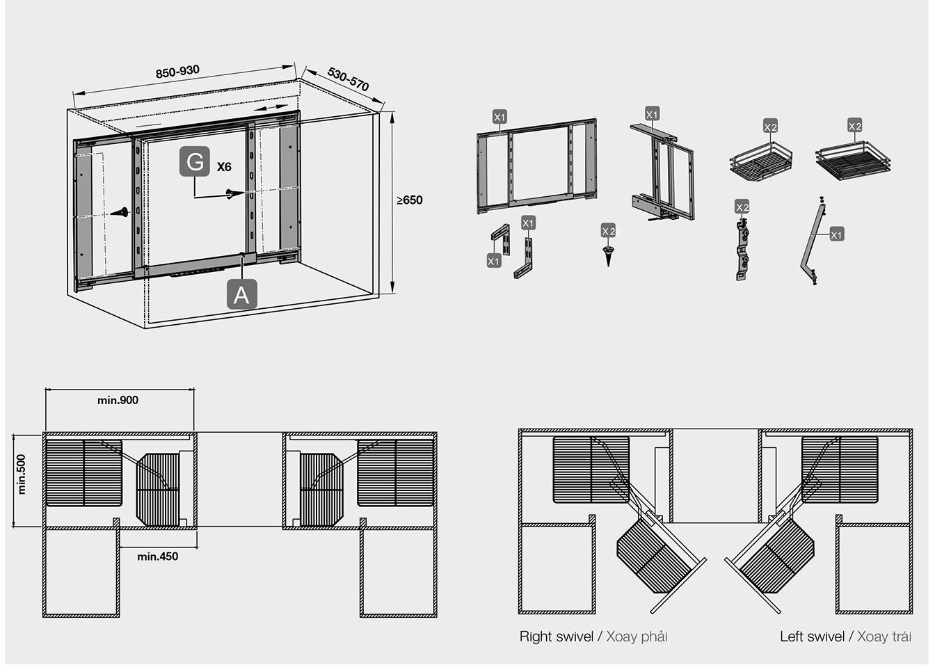  Bản vẽ kỹ thuật giá góc mở phải Hafele 548.21.002 tại Khánh Vy Home