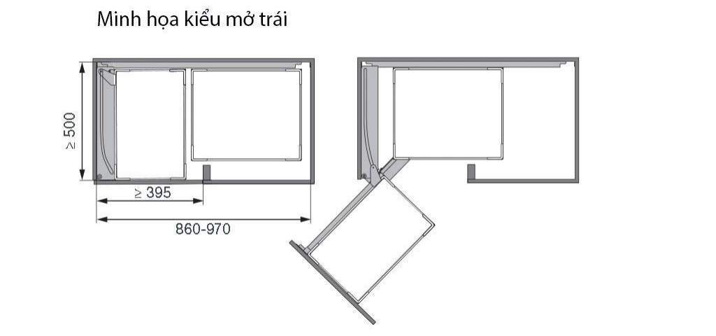 Bản vẽ kỹ thuật giá góc mở trái Hafele 546.17.004 tại Khánh Vy Home