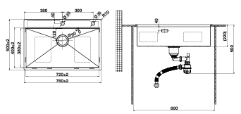Chậu rửa chén Hafele WS R10 HS25-SSN1S-7650 567.24.485 màu đen