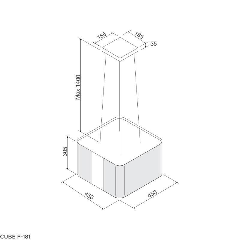 Kích thước lắp đặt máy hút khử mùi đảo CUBE F-181