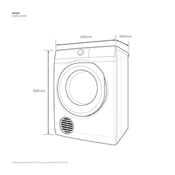 Máy sấy thông hơi 9kg Electrolux EDS904H3WC