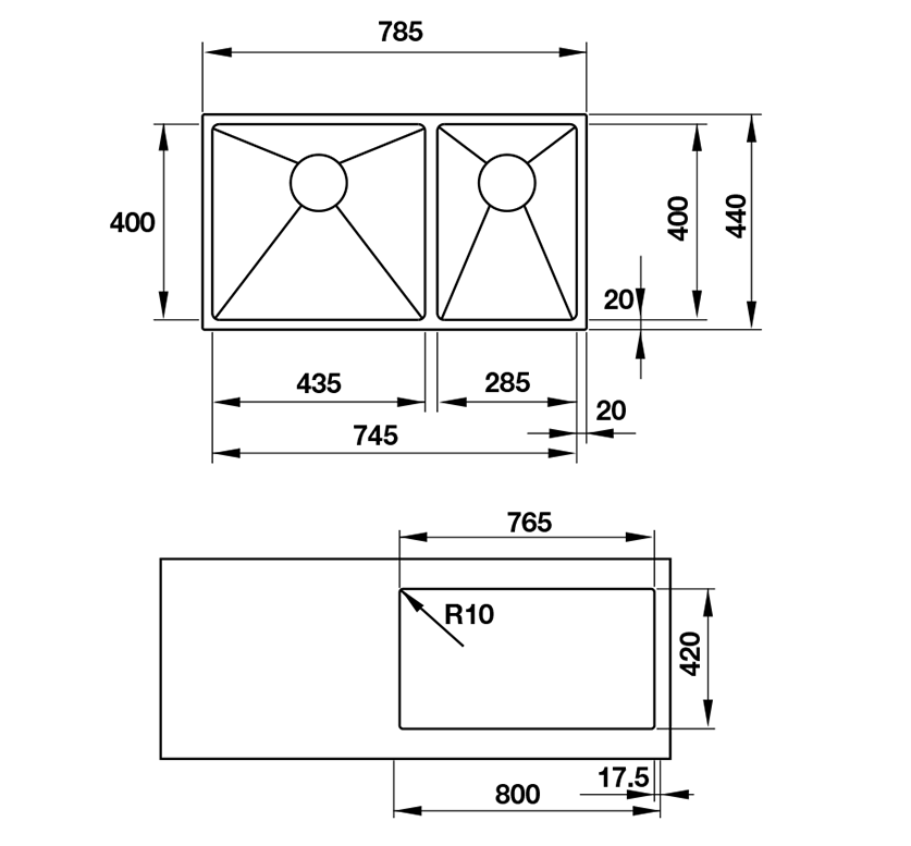 chậu rửa chén Blanco - QUATRUS R15 435/285-IU 570.27.179 sơ đồ