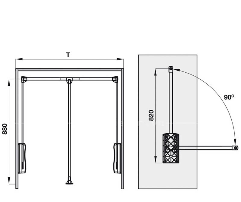 Thông số kỹ thuật tay nắm kéo đẩy Hafele 1100mm 903.02.000