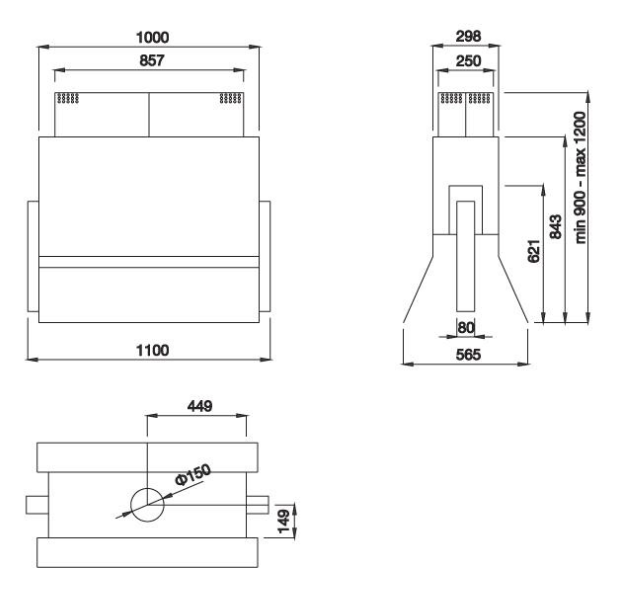 Kích thước lắp đặt máy hút khử mùi đảo FLY-I590A