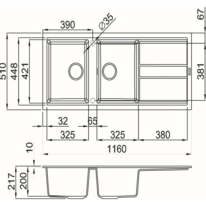 Chậu rửa chén TORTORA G-50043 sơ đồ