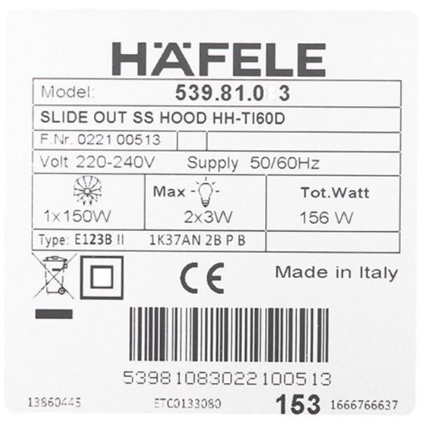 Máy hút mùi âm tủ Hafele HH-TI60D 539.81.083