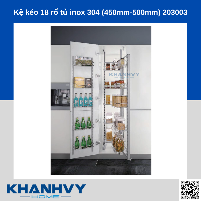 Sản phẩm kệ kéo 18 rổ tủ inox 304 (450mm-500mm) 203003 chính hãng Higold tại Khánh Vy Home