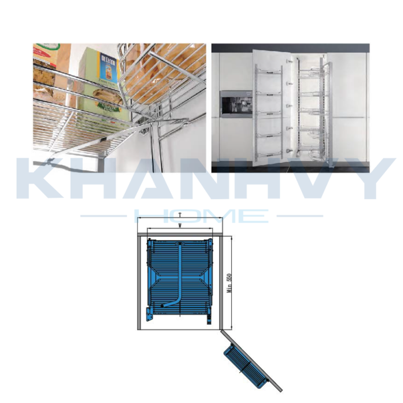 Thông số kích thước kệ kéo 18 rổ tủ inox 304 (450mm-500mm) 203003 tại Khánh Vy Home