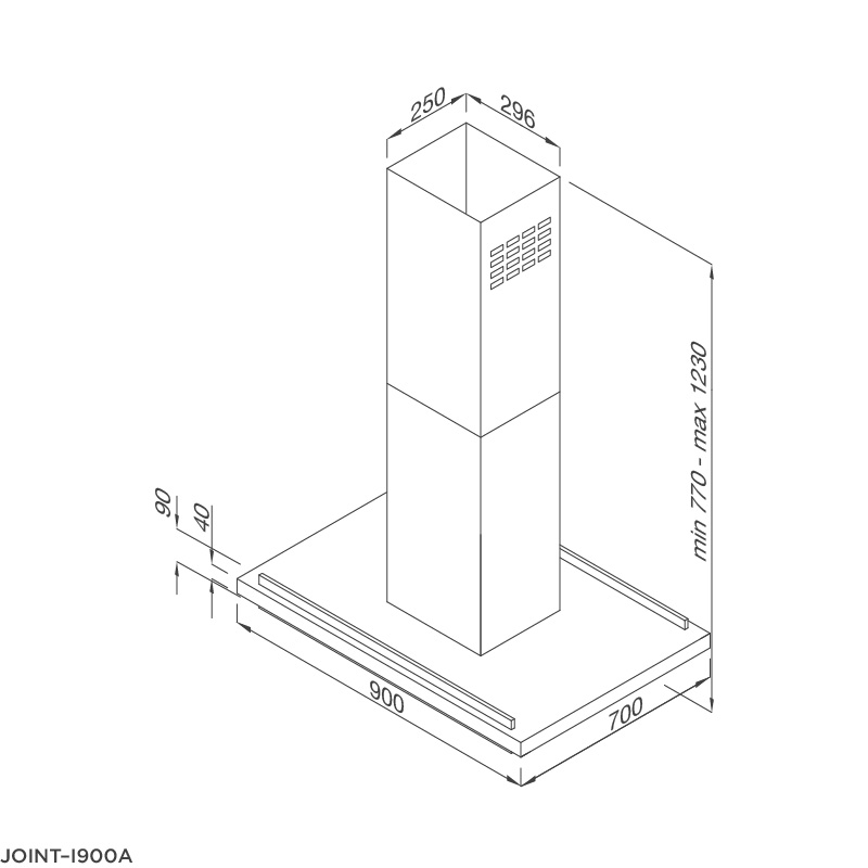 Kích thước lắp đặt máy hút khử mùi đảo JOINT-I900A