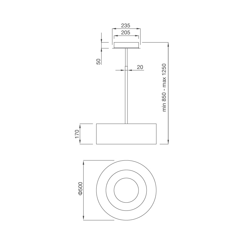 Kích thước lắp đặt máy hút khử mùi đảo MOON-I230F