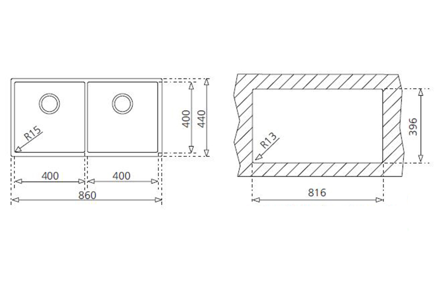 Các thông số từ hãng của chậu rửa inox TEKA BE LINEA RS15 2B 860 115030006        