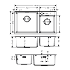 Chậu rửa chén Hansgrohe Inox 304 S43 2 hố 43354807