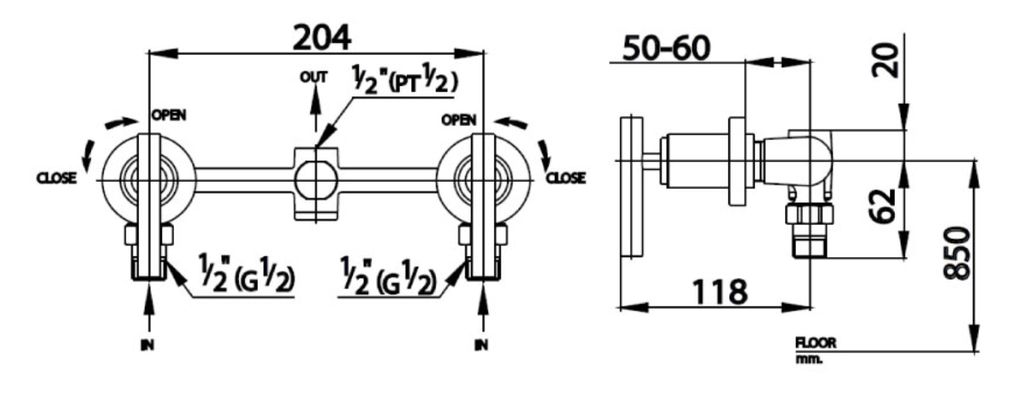 Van điều chỉnh âm tường Cotto CT254C20 nóng lạnh 1 đường nước Cross
