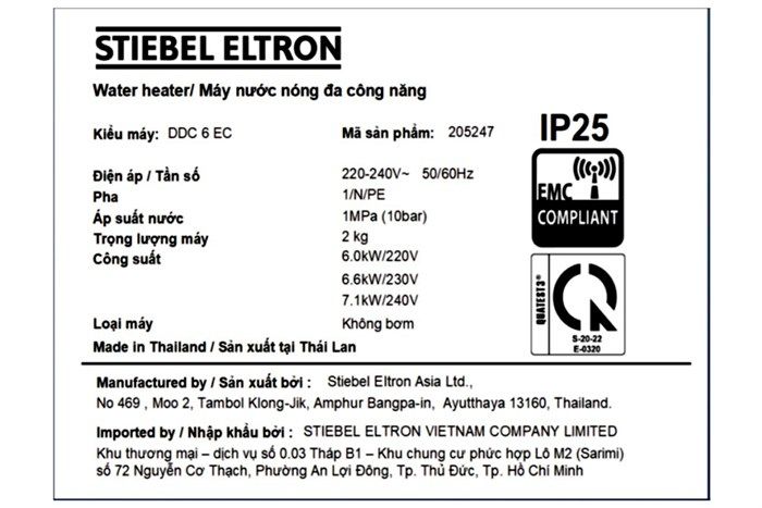 Máy nước nóng Stiebel Eltron DDC 6 EC trực tiếp đa điểm
