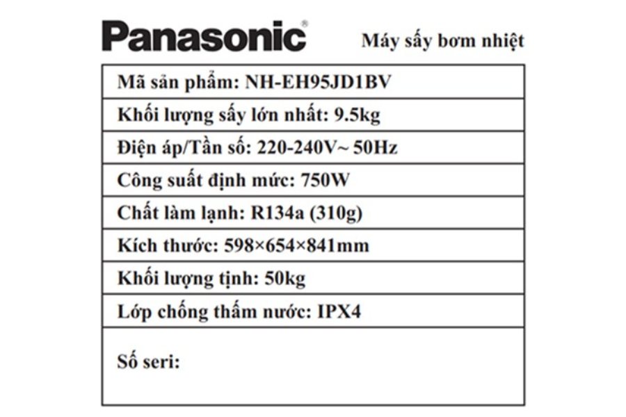 Máy sấy bơm nhiệt Panasonic NH-EH95JD1BV 9.5kg